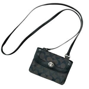 Coach  Crossbody Canvas Leather Wallet Black Silver Hardware